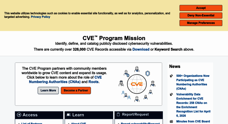 Access cve.mitre.org. CVE - Common Vulnerabilities and Exposures (CVE)