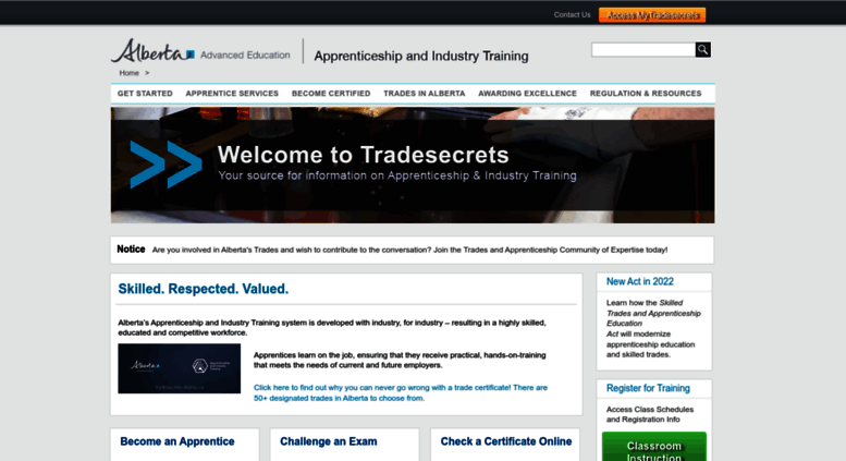 Access Tradesecrets.alberta.ca. Tradesecrets - Home