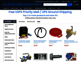 allstarapplianceparts.com screenshot