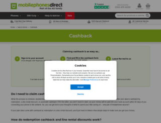 cashback.mobilephonesdirect.co.uk screenshot