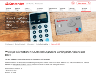 chipkarte.santanderbank.de screenshot