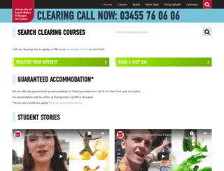 clearing.southwales.ac.uk screenshot