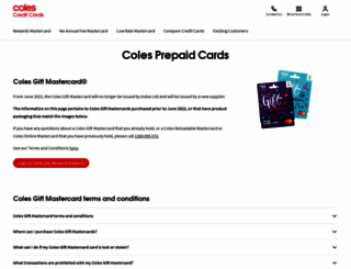 colesprepaidcards.com.au screenshot