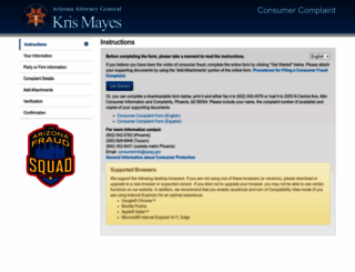 consumer-complaint.azag.gov screenshot
