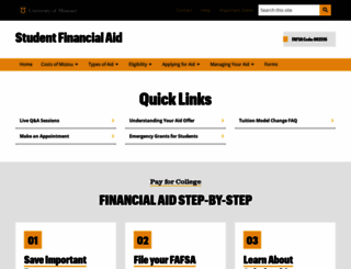 financialaid.missouri.edu screenshot