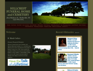 hillcrestfuneralhomeshelbyvilletn.com screenshot