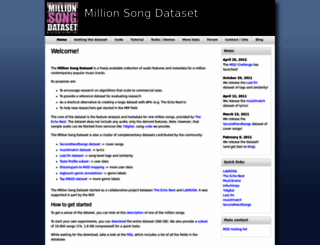 millionsongdataset.com screenshot
