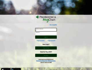 mychart.promedica.org screenshot