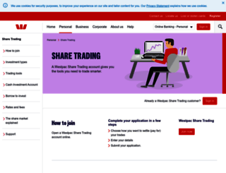 onlineinvesting.westpac.com.au screenshot