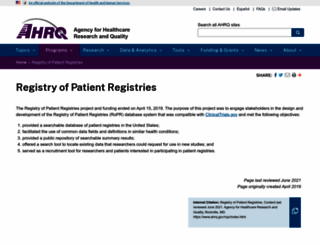 patientregistry.ahrq.gov screenshot