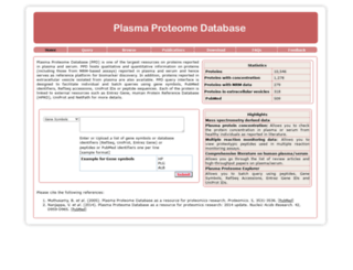 plasmaproteomedatabase.org screenshot