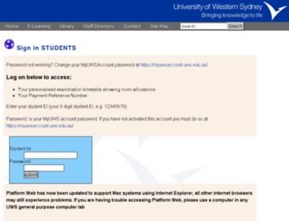 platformweb20.uws.edu.au screenshot