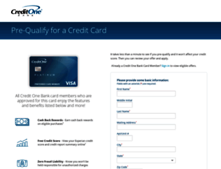 prequal.creditonebank.com screenshot
