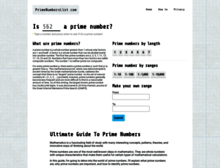 primenumberslist.com screenshot