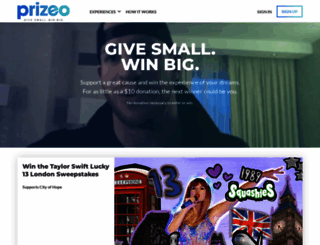 prizeo.com screenshot