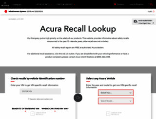 recalls.acura.com screenshot