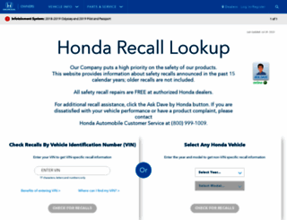 recalls.honda.com screenshot
