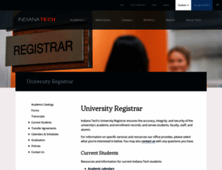 registrar.indianatech.edu screenshot