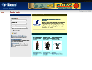 retailerorders.diamondcomics.com screenshot