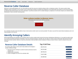 reversecallerdatabase.com screenshot