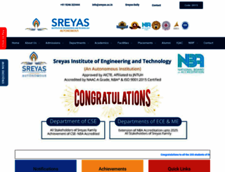 sreyas.ac.in screenshot