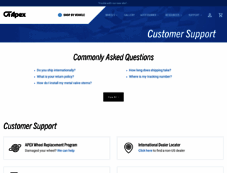 support.apexraceparts.com screenshot