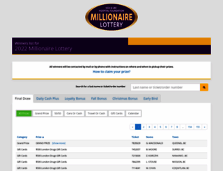 tickets.millionairelottery.com screenshot