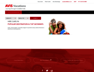 vacations.avis.co.in screenshot