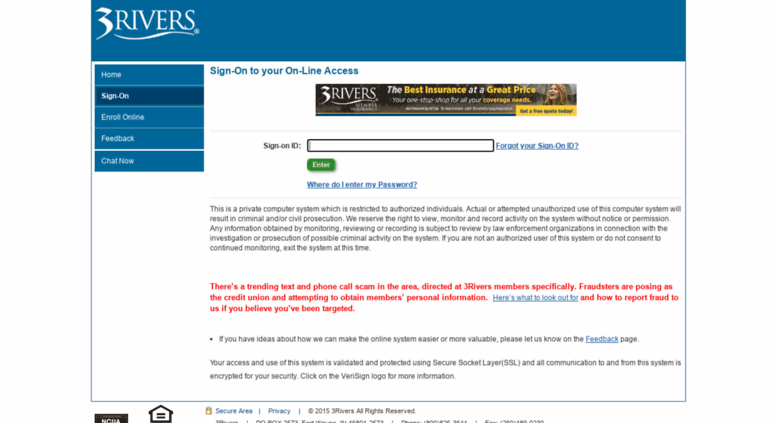 Access 3riversfcu.net. Sign-On