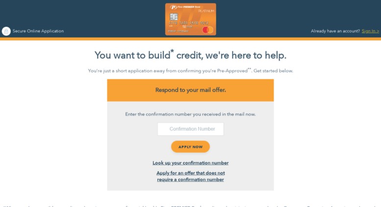 Access 5secondpremier.com. Error / Credit Card Application