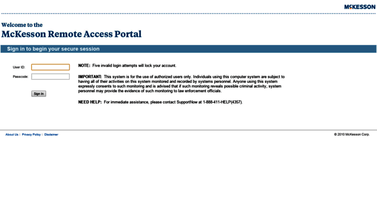 access.mckesson.com — McKesson Remote Access Portal (East)