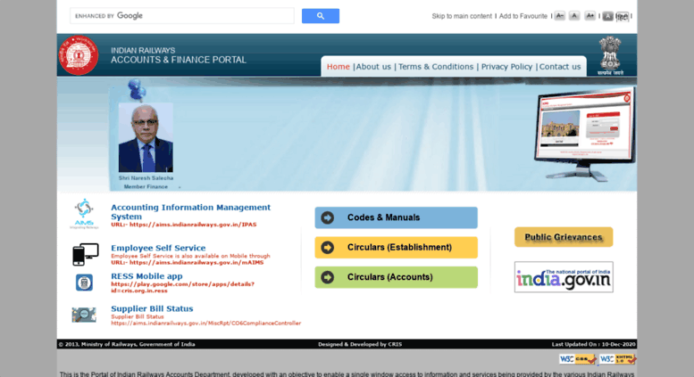 Access aims.indianrailways.gov.in. AIMS Portal - Indian Railways