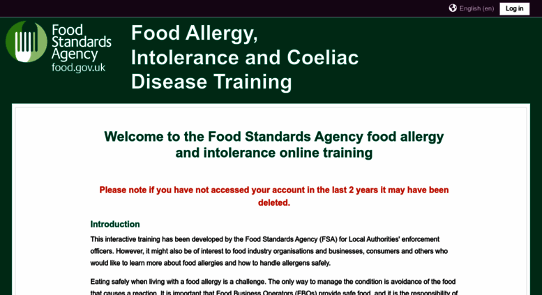 Access allergytraining.food.gov.uk. Food Standards Agency food allergy ...