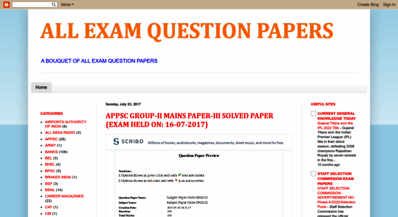 Access allexamquestionpaper.blogspot.com. ALL EXAM QUESTION PAPERS