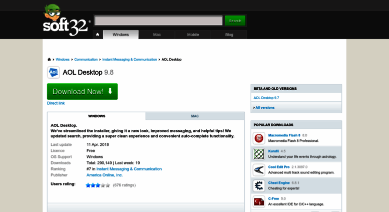 aol desktop 9.8 download old version