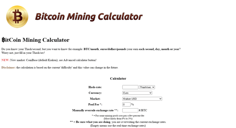 Bitcoin mining calculator