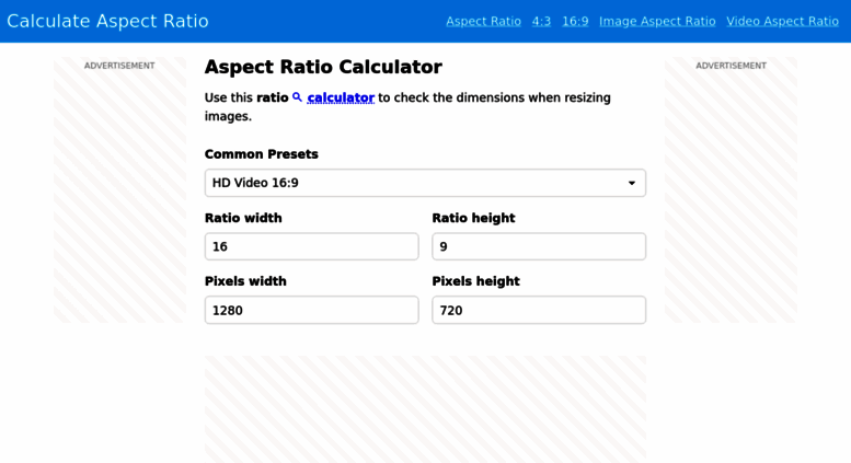 16 9 aspect ratio calculator
