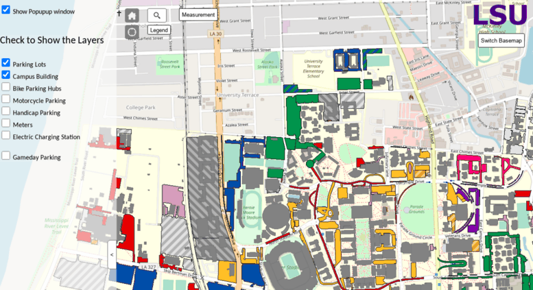 Access campusmap.lsu.edu. LSU Parking Map