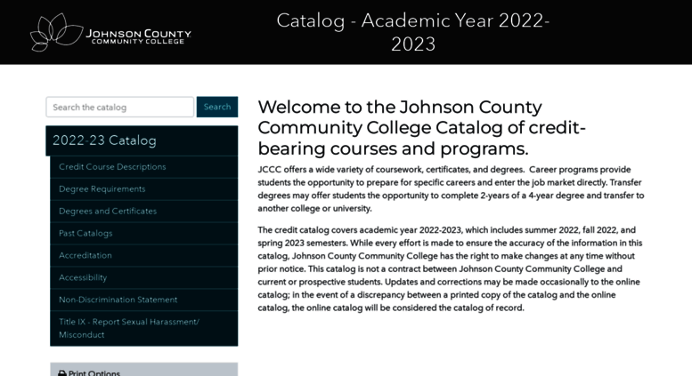 Access catalog.jccc.edu. Catalog - Academic Year 2021-2022