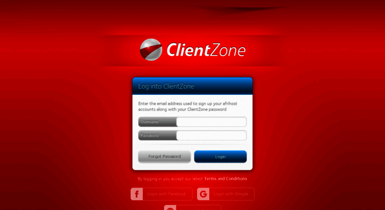 Access clientzone.afrihost.com. Afrihost ClientZone