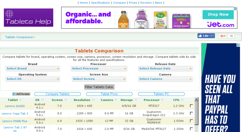 compare tablets gsmarena