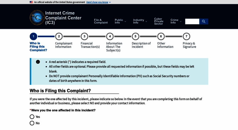 Access complaint.ic3.gov. IC3 Complaint Referral Form