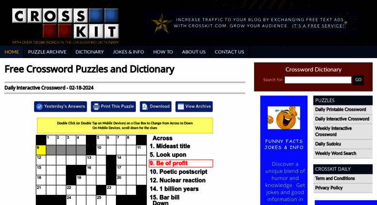 Access Free Crossword Puzzles and Dictionary