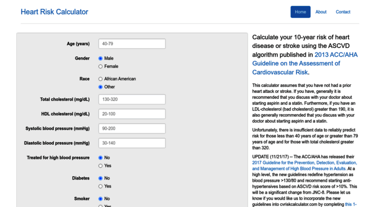 Access cvriskcalculator.com. ACC/AHA ASCVD Risk Calculator