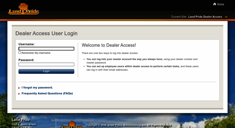 Access Dealers landpride Dealer Access User Login Land Pride 