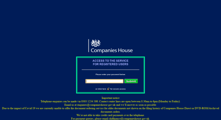 Access direct.companieshouse.gov.uk. Companies House Direct