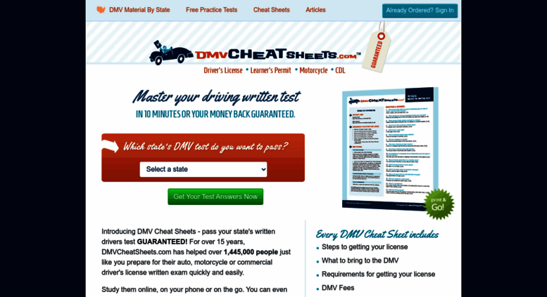 cheat sheet for ohio dmv driving test