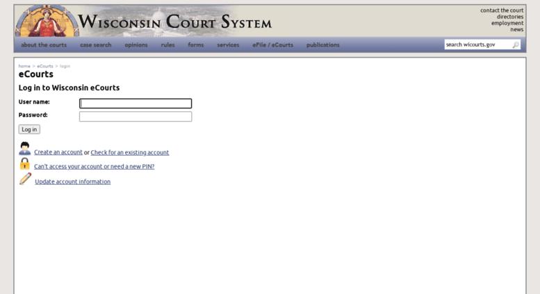 Access efiling wicourts gov Wisconsin Court System Log in to