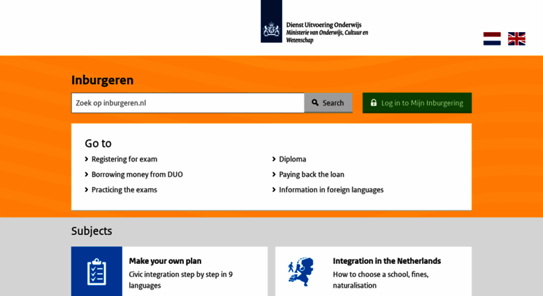 Access En.inburgeren.nl. DUO Inburgeren