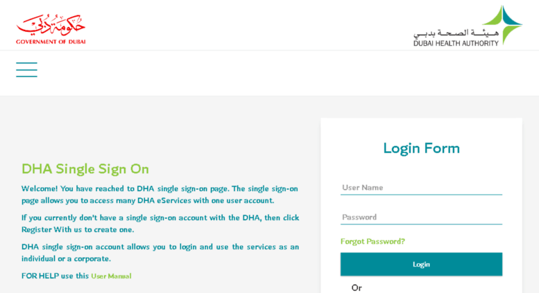 Access eservices.dha.gov.ae. Dubai Health Authority